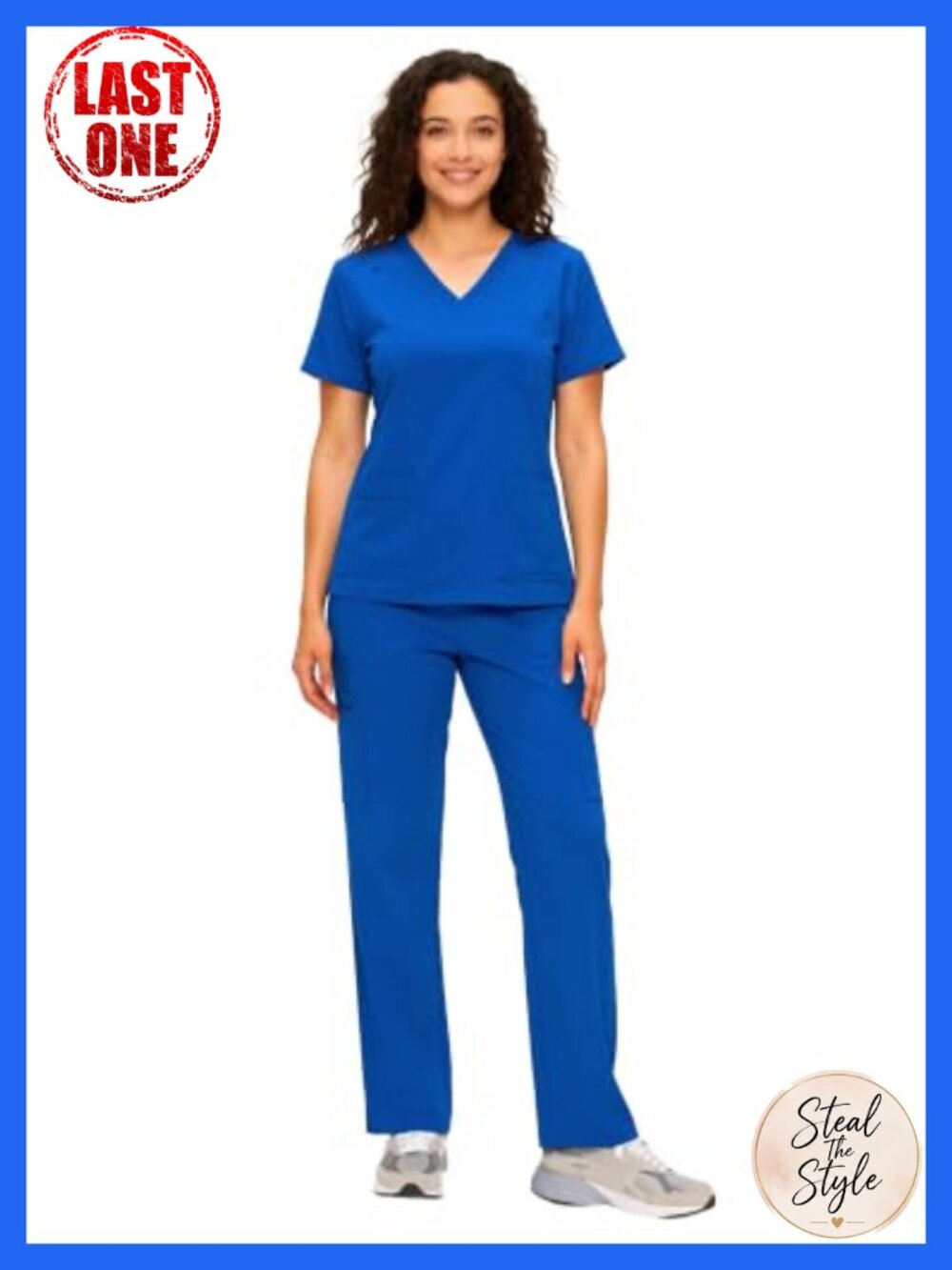 COZYFIT Women's Scrub Set V-Neck Top Cargo Straight Pants 12 Pockets Stretch